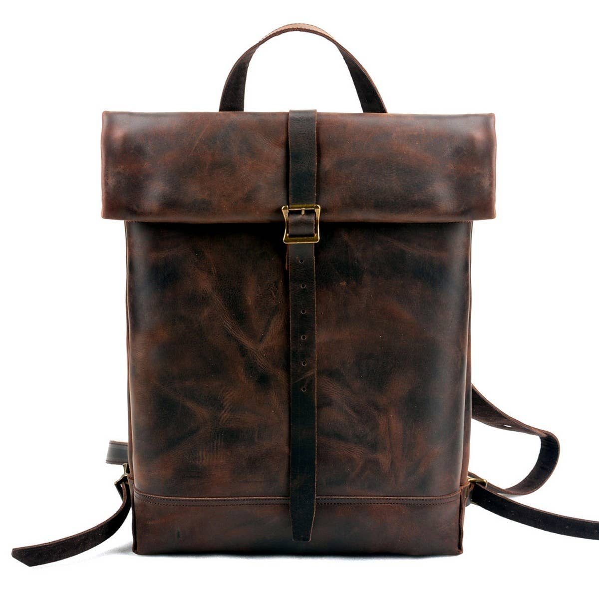 Vintage Leather Roll Top Laptop Backpack_CWAB5551