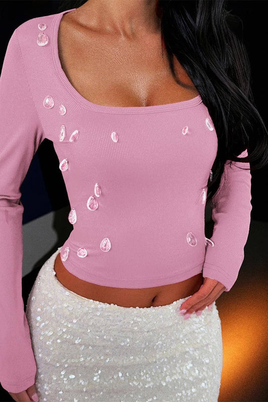 CWTBLL01042_U-NECK LONG-SLEEVED SLIM-FIT TOP