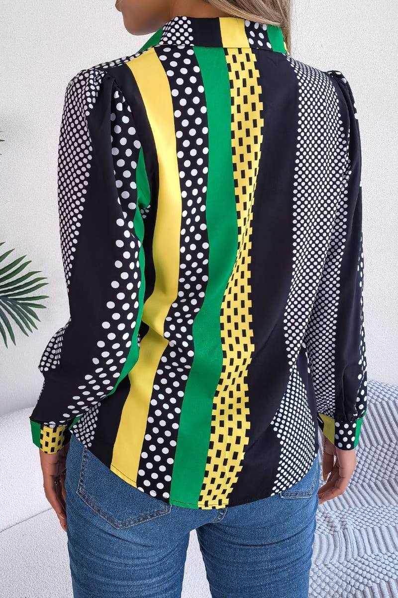 CWTSTL2129_AUTUMN POLKA DOT STRIPED LONG-SLEEVED SHIRT TOP