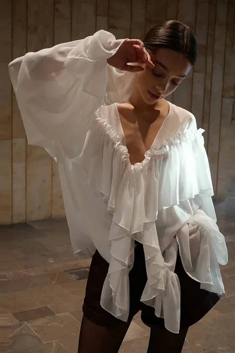 CWTTL2062_SUMMER V-NECK SEXY SEE-THROUGH BEACH COVER-UP