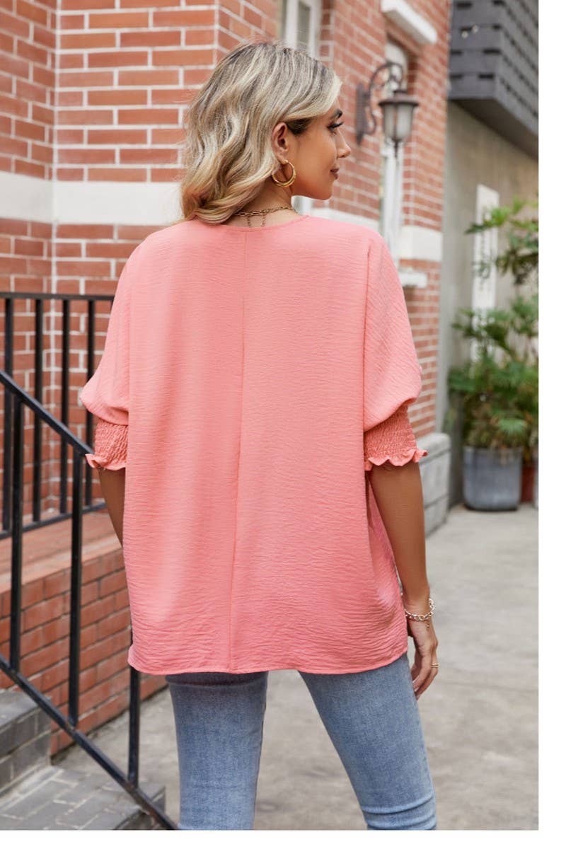 CWTBLL3199_LOOSE LARGE SIZE ROUND NECK SOLID COLOR TOP