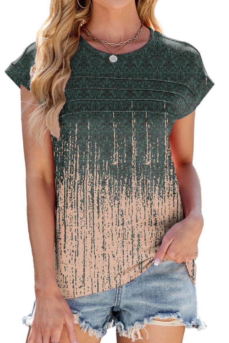 CWTTS1318_NEW PRINTED ROUND NECK LOOSE SHORT SLEEVE T-SHIRT