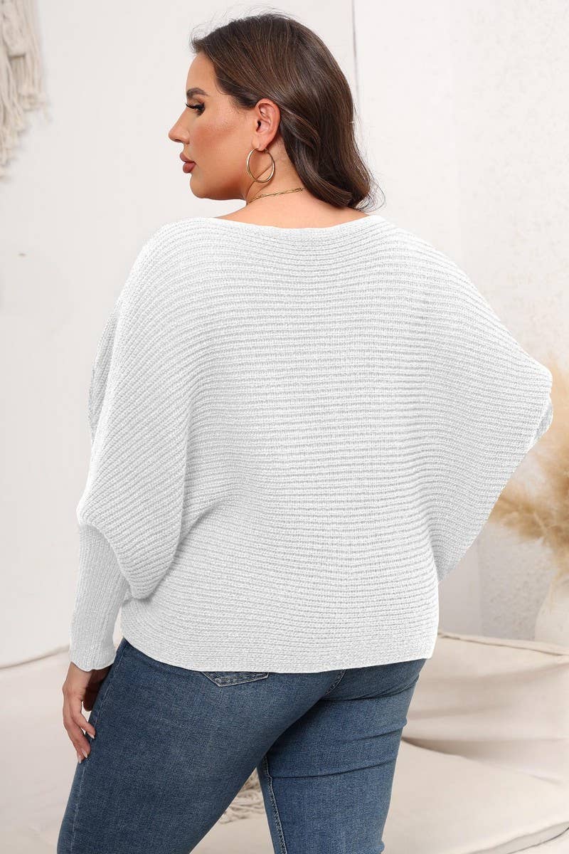 CWOSWL1589_PLUS Size Round Neck Long Sleeve Sweater