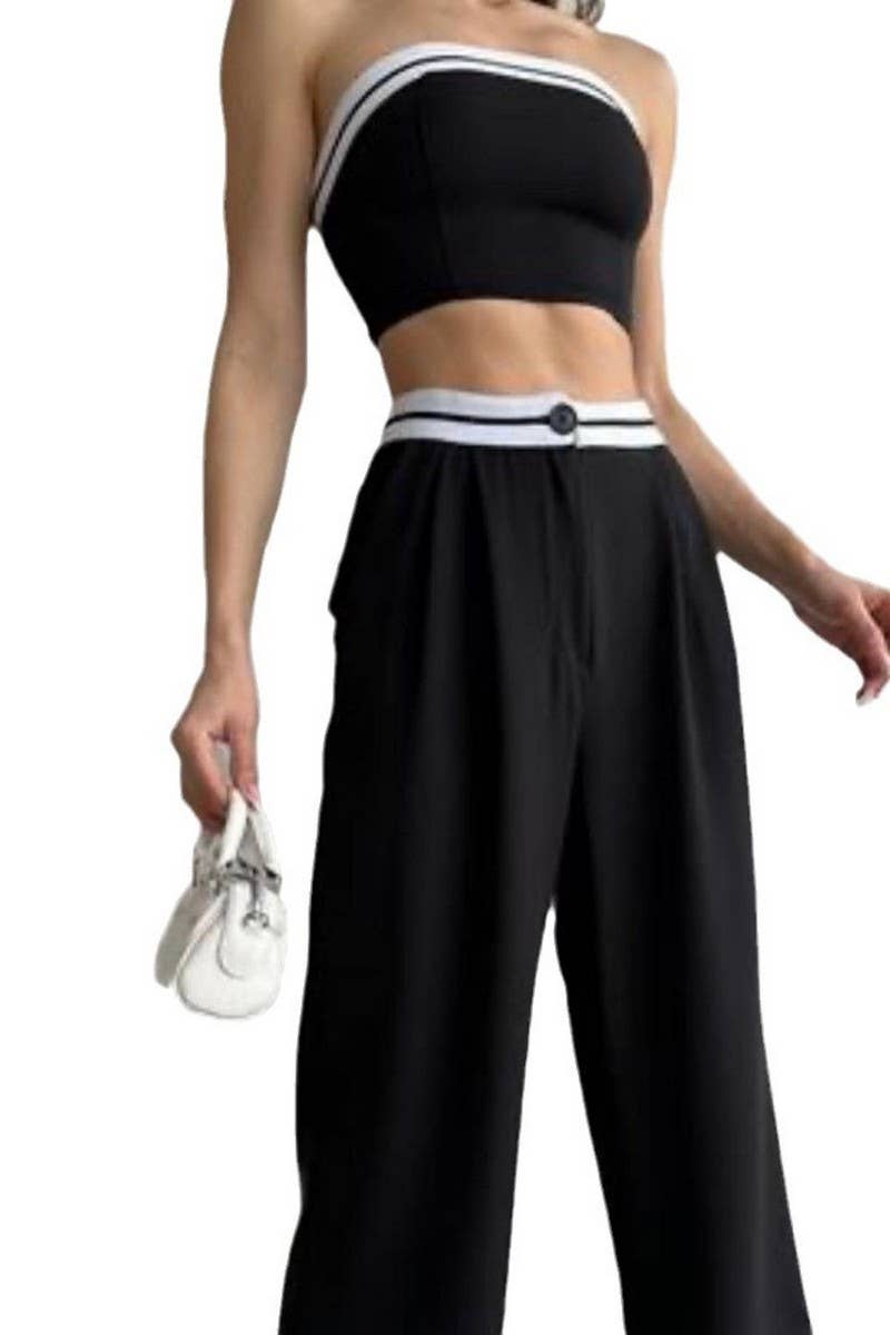 CWSTB1354_WEAR A SPORTS TUBE TOP WIDE LEG PANTS CASUAL SUIT