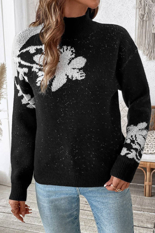 CWOSWL5127_TURTLENECK CONTRAST JACQUARD PULLOVER SWEATER