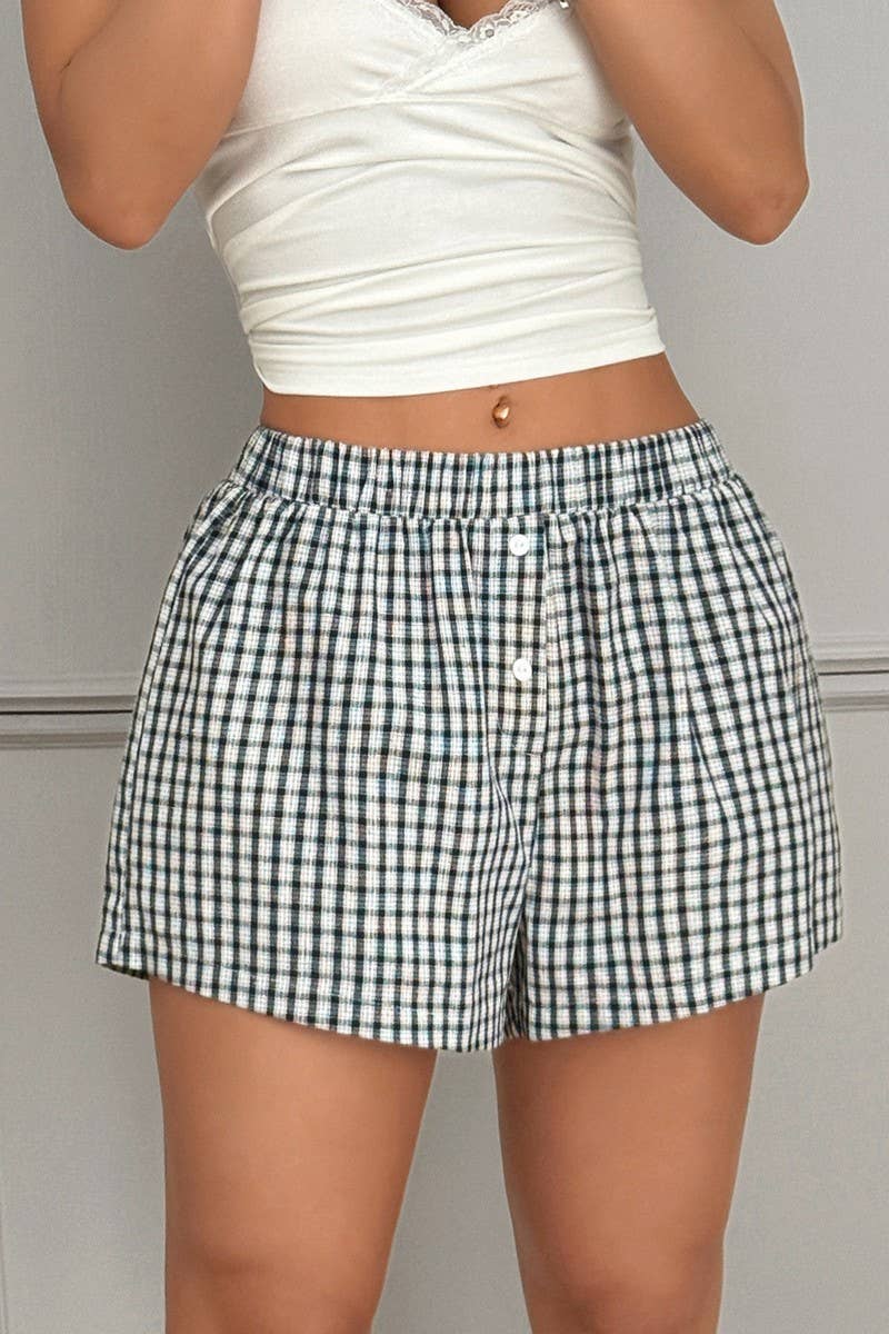 CWBSP00162_SPRING AND SUMMER GYPSY STYLE PLAID SHORTS