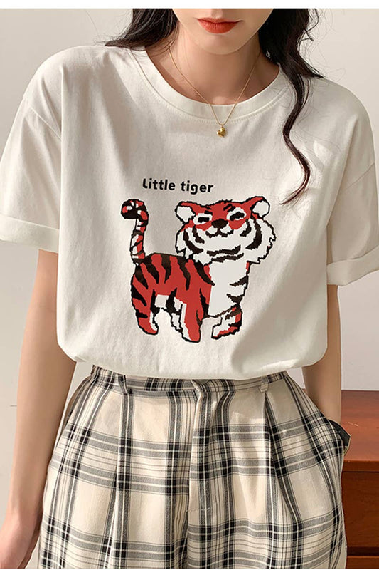 CWTTS0989_LITTLE TIGER PRINT CASUAL T-SHIRT