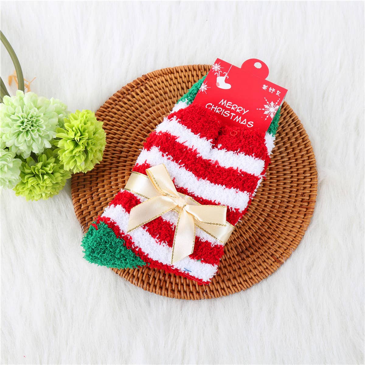 CHRISTMAS TREE THICKENED BOW CHRISTMAS SOCKS