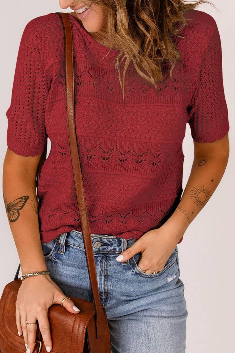 CWTBLS1817_ROUND NECK HOLLOW SEXY KNITTED CROCHET SWEATER