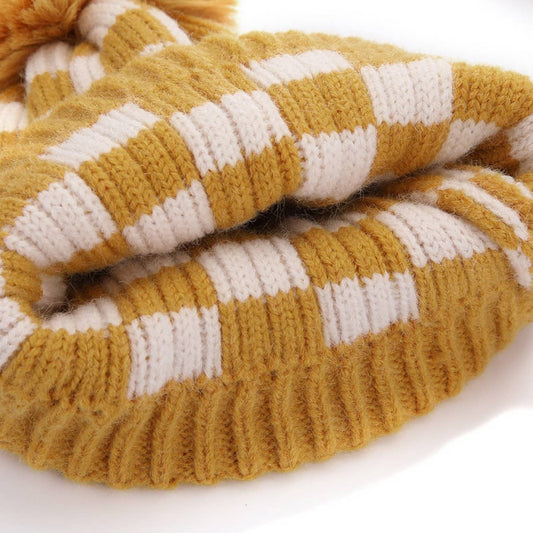CHILDREN CHECKERBOARD PLAID KNIT HAT_CWAH0734