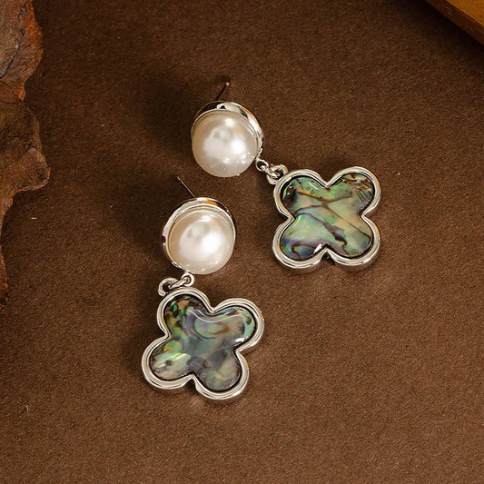 NATURAL COLORFUL ABALONE FOUR-LEAF CLOVER EARRINGS