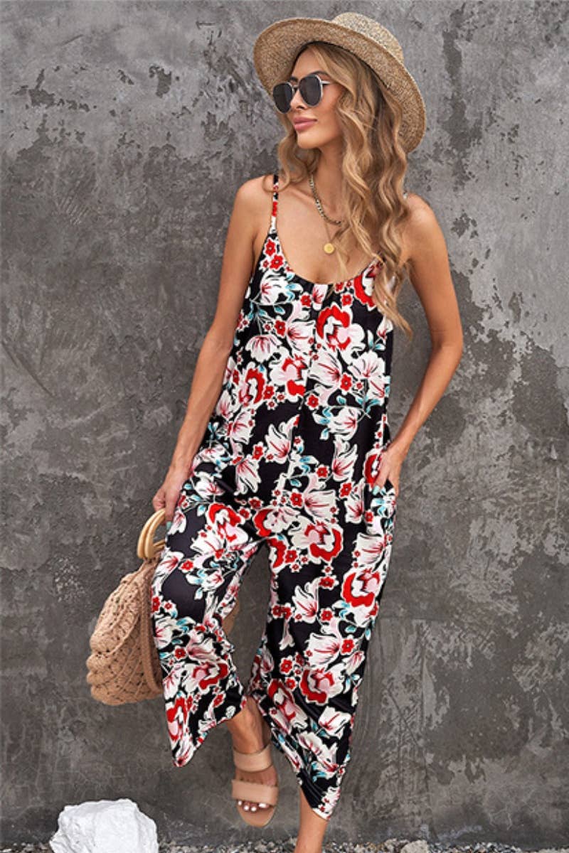 CWSJS1112_SLEEVELESS PRINTED HALTER ROMPER MID-LENGTH