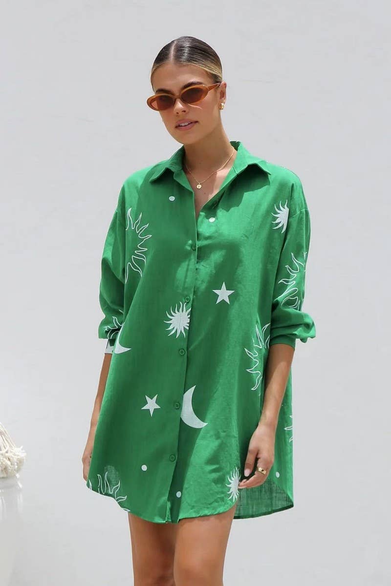 CWDSD8376_PRINTED BUTTON DOWN COLLARED SHIRT DRESS