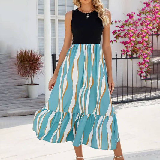 CREW NECK SLEEVELESS PRINTED TIE DYE DRESS_CWDMD1140