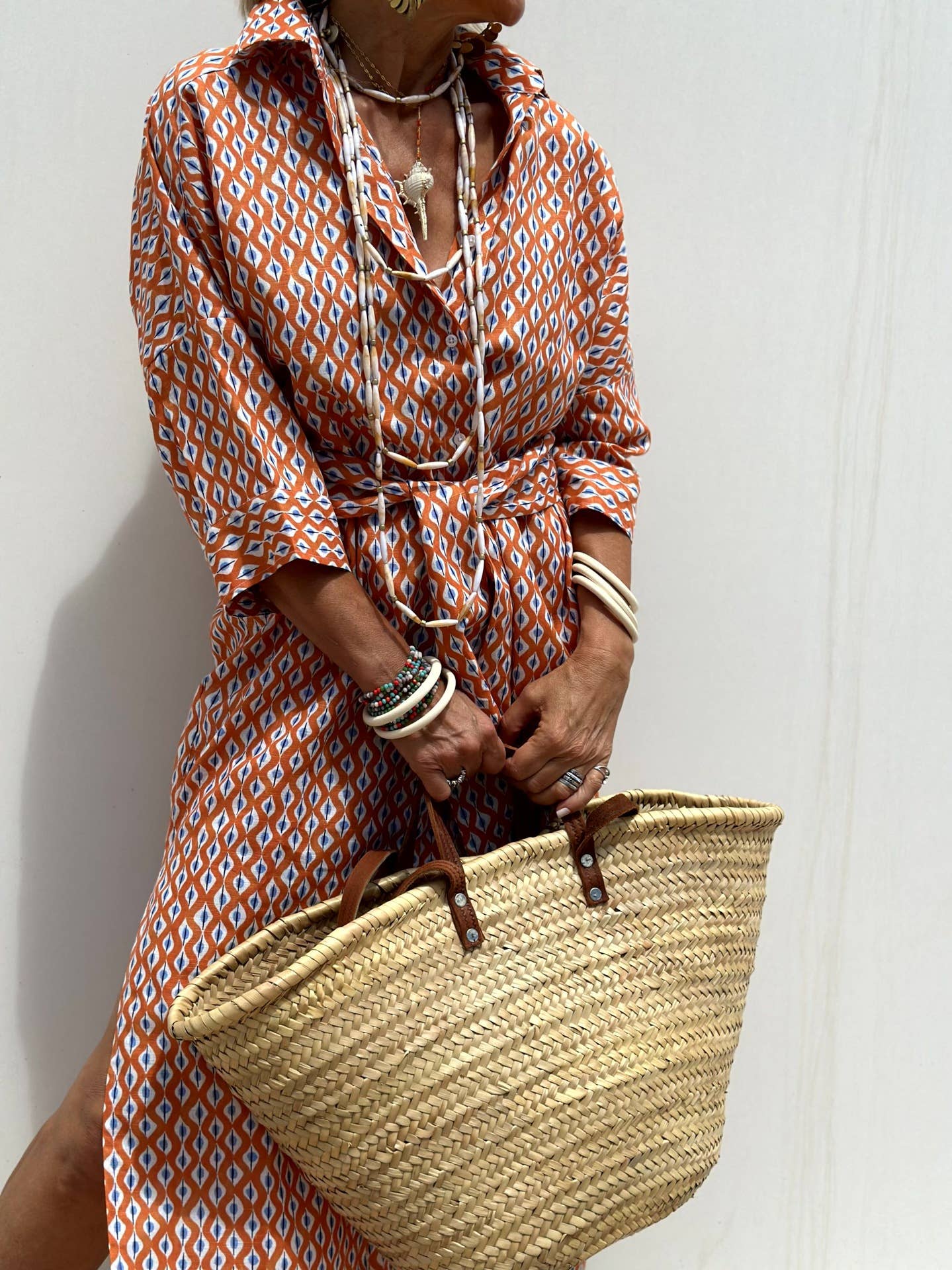 FIVE-QUARTER SLEEVE STRIPED SHIRT DRESS