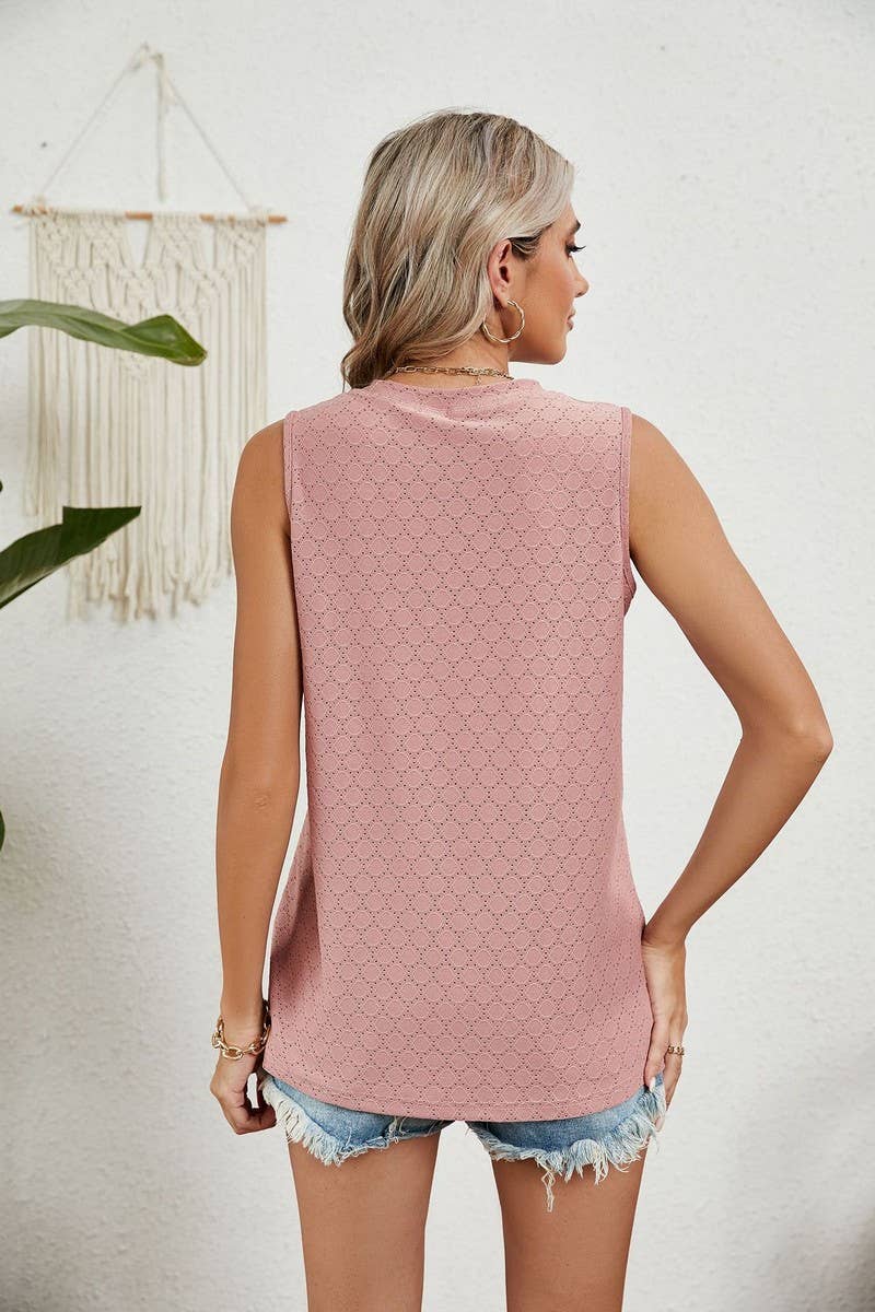 CWTBLSL0350_ROUND NECK SLEEVELESS PRINTED VEST T-SHIRT