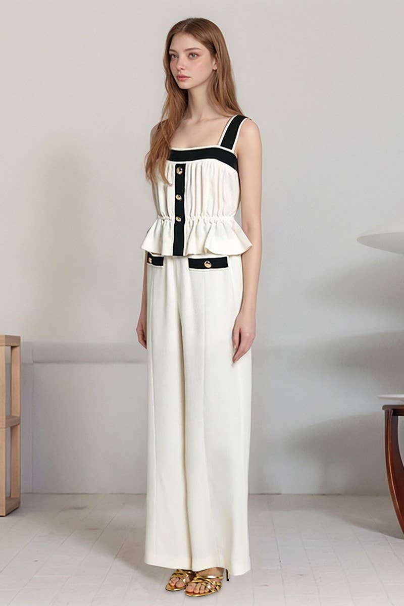 CWSTB2153_SQUARE NECK TANK & CONTRAST PANTS SET