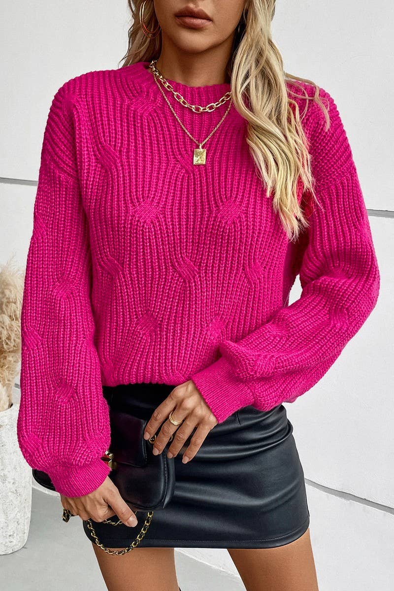 CWOSWL2833_SOLID COLOR LOOSE KNITTED LONG-SLEEVED SWEATER
