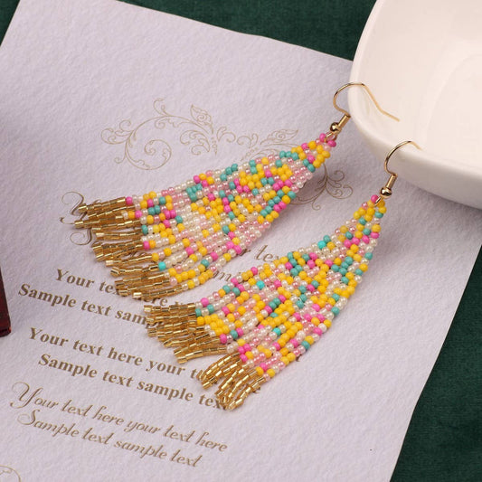 COLORFUL BOHEMIAN EXOTIC RICE BEAD EARRINGS