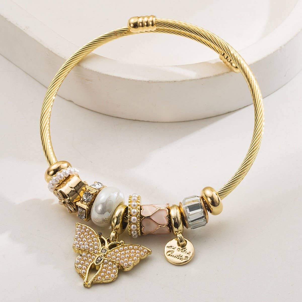 DIY Stainless Steel Beaded Bracelet with Butterfly