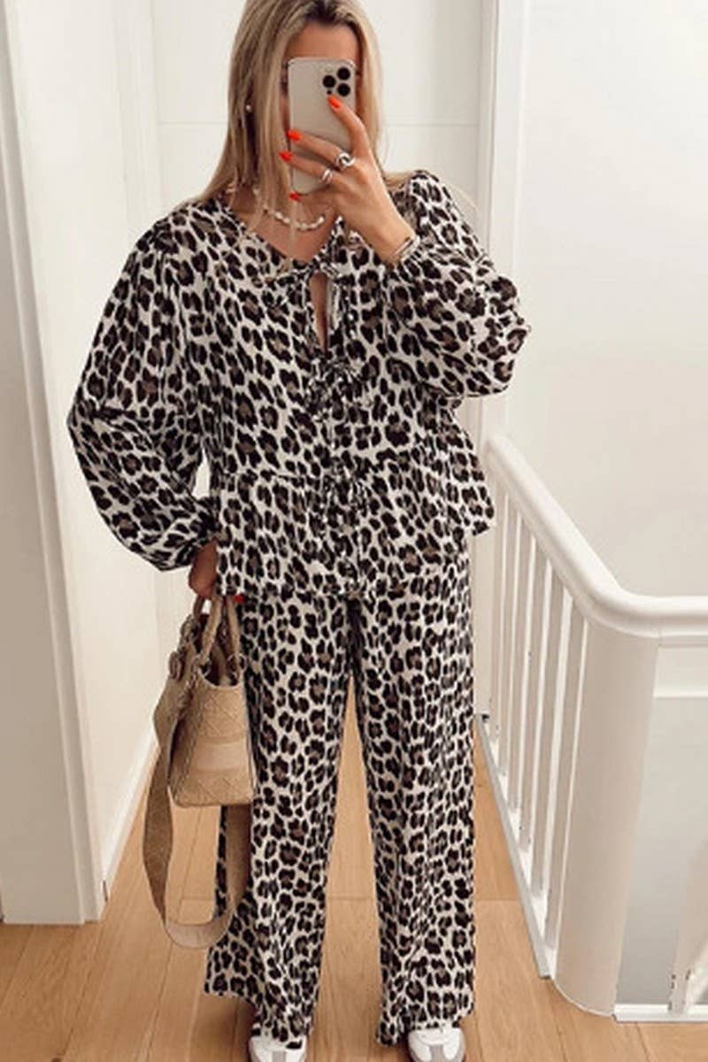 CWSTB00387_CASUAL LANTERN SLEEVE TIE TOP AND PANTS SET