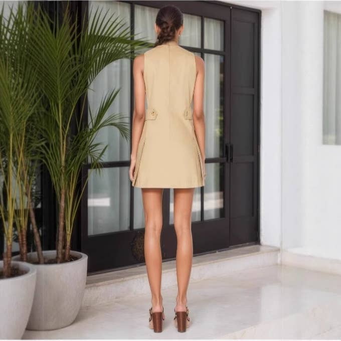 Cross-tied solid-color short dress