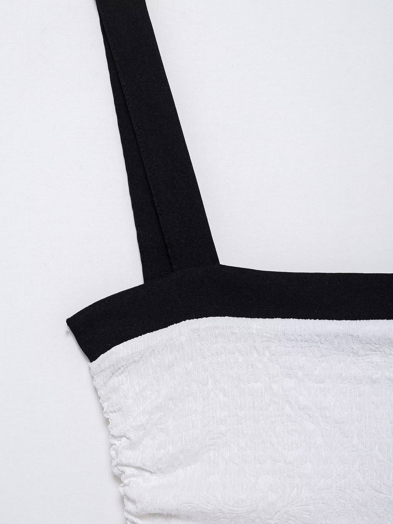 Contrast color one line collar short dress