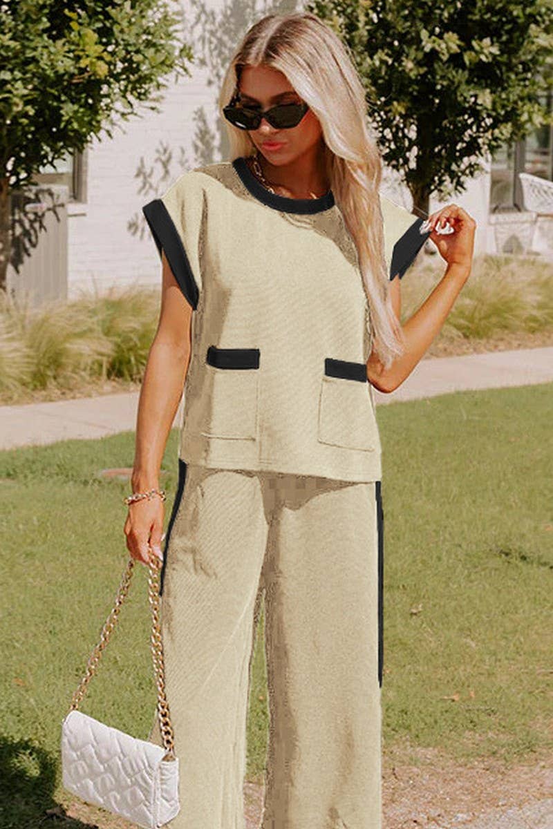 CWSS1267_SUMMER CONTRAST COLOR LOOSE FASHION TWO-PIECE