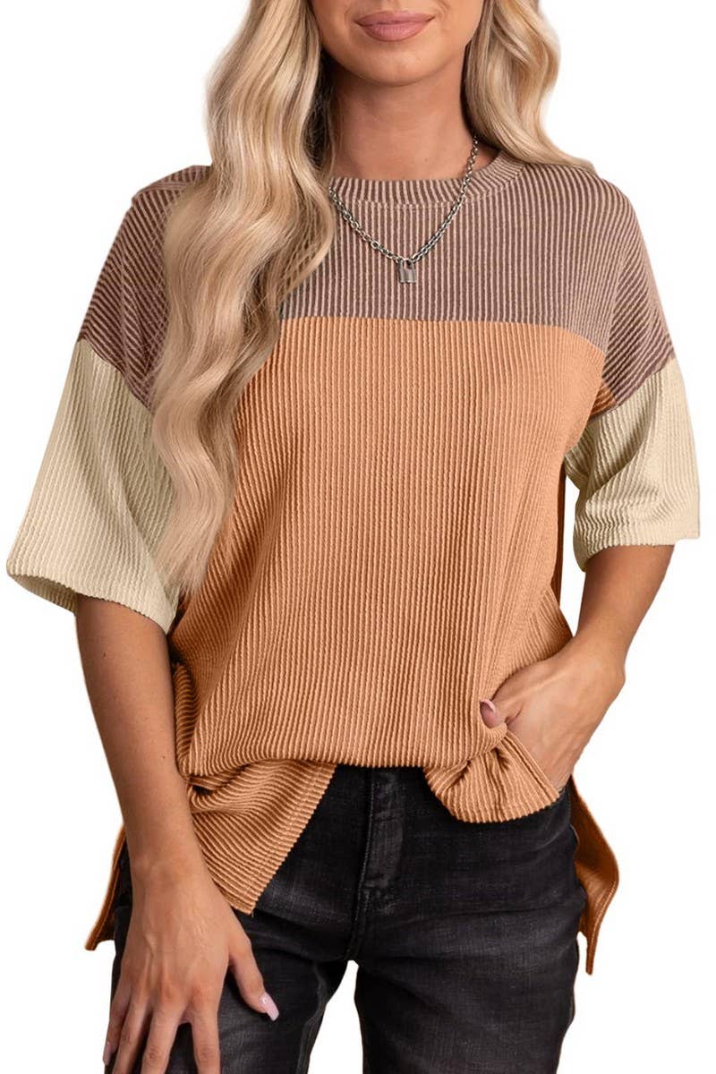 CWTTS1093_COLOR-MATCHING SHORT-SLEEVED LOOSE T-SHIRT