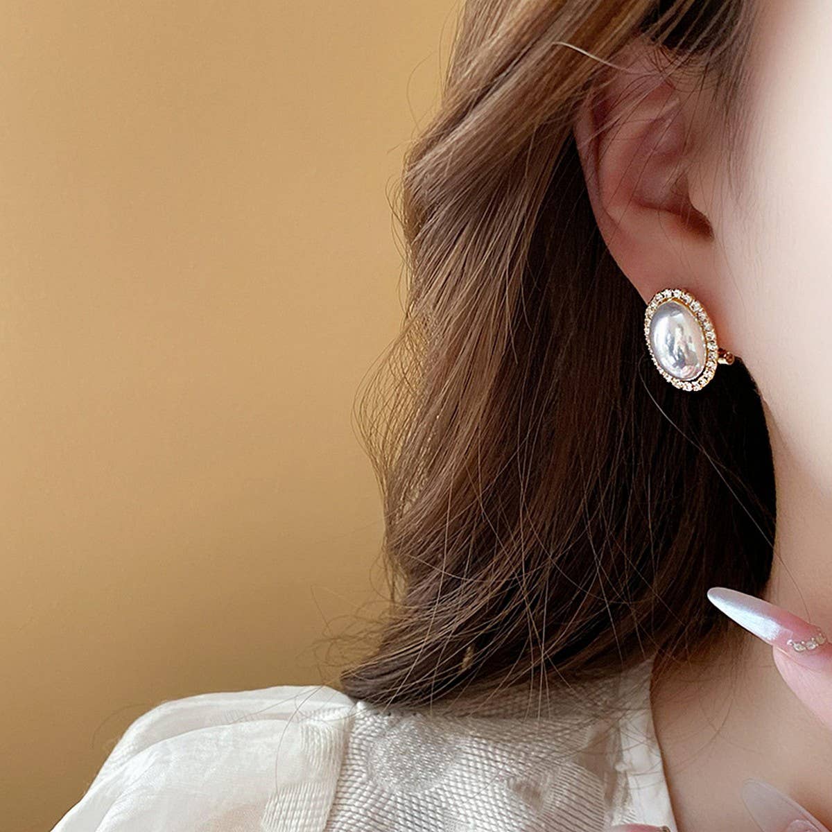 FRENCH RETRO OVAL DIAMOND PEARL EARRINGS