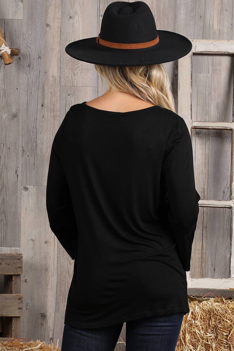 CWTTL1401_3/4 SLEEVE WITH NECK STRING DETAILED TOP