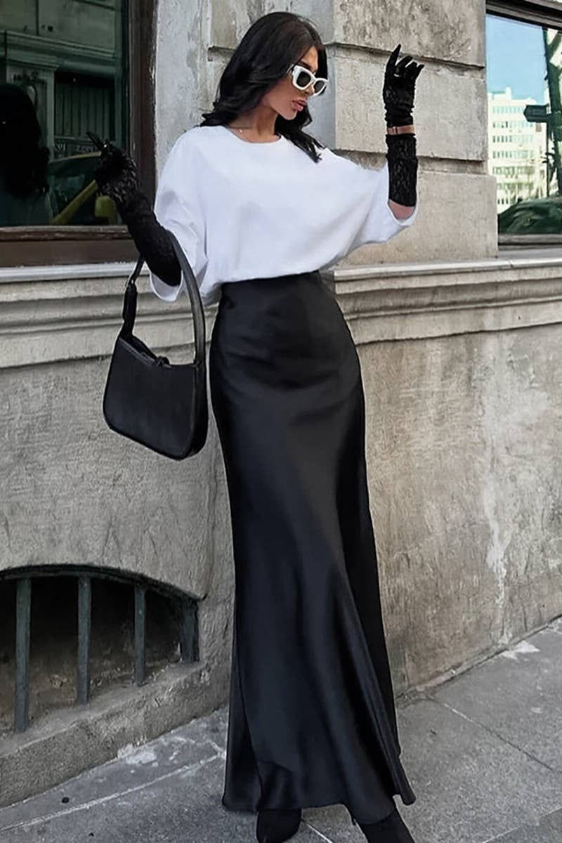 CWBLS0369_HIGH WAIST ELEGANT ICE SILK SATIN SLIM SKIRT