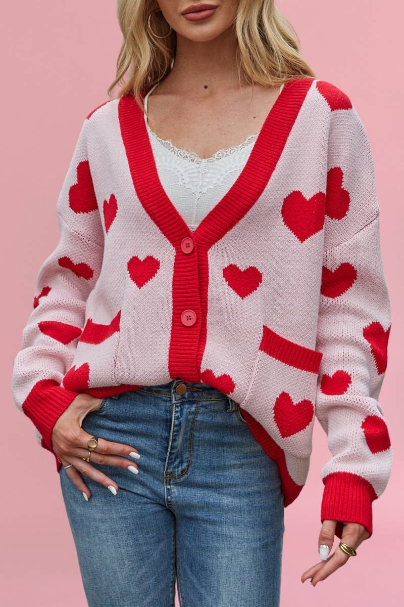 CWOCAL1824_V-NECK LOVE BUTTON UP SWEATER CARDIGAN