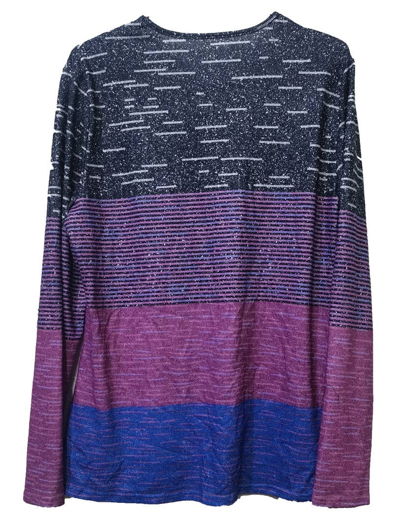 BUTTON-UP V-NECK LONG SLEEVE T-SHIRT TOP