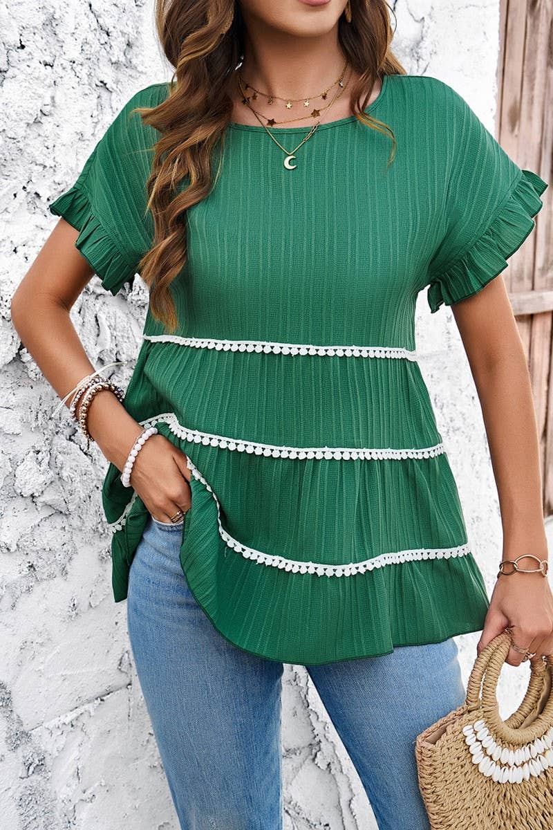 CWTBLL3612_SPRING AND SUMMER CASUAL LACE SHORT SLEEVE TOP