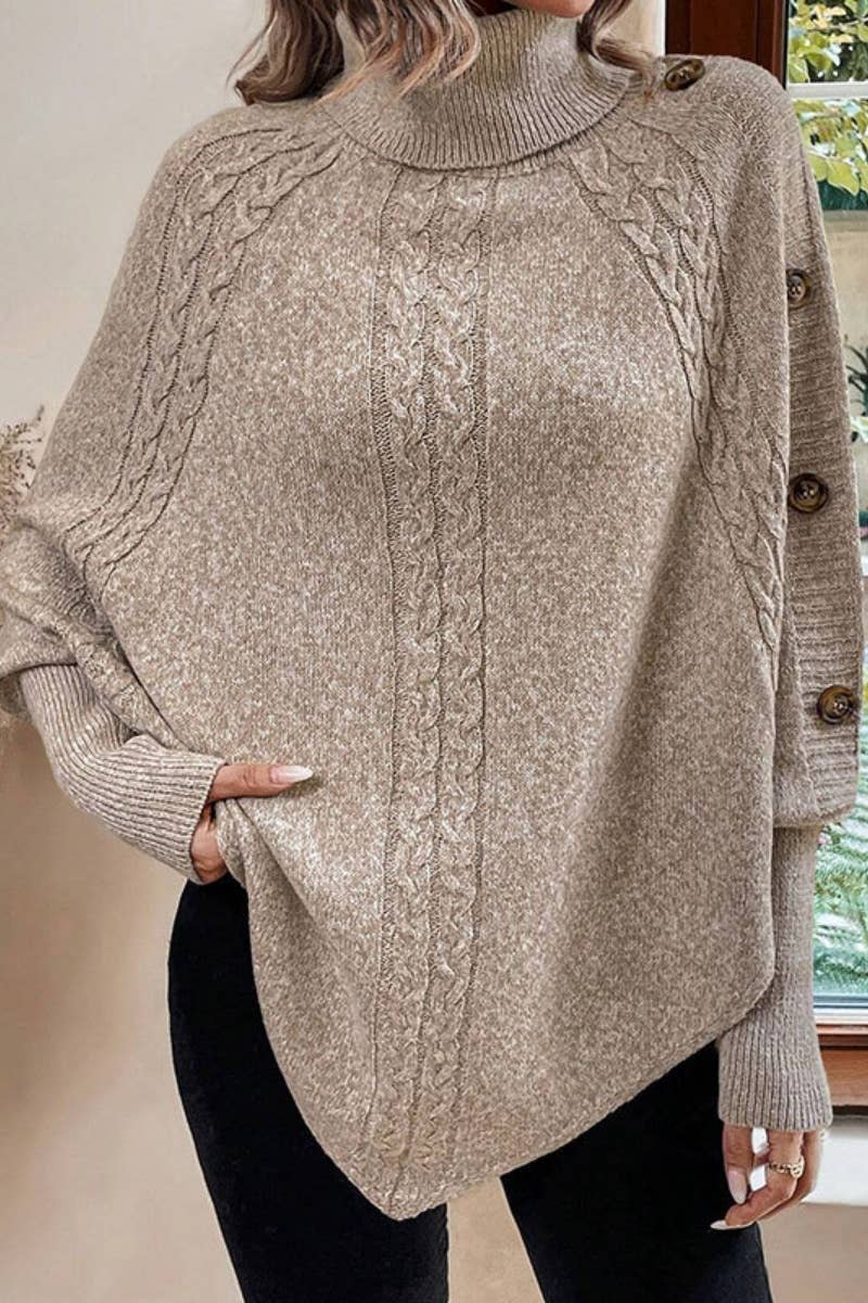 CWOSWL5206_TURTLENECK BAT-SLEEVE BUTTONS DECORATED SWEATER