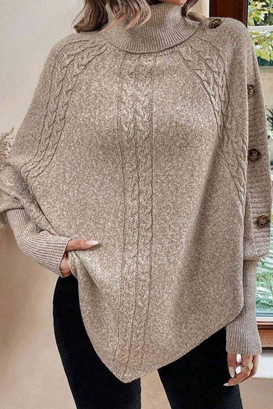 CWOSWL5206_TURTLENECK BAT-SLEEVE BUTTONS DECORATED SWEATER