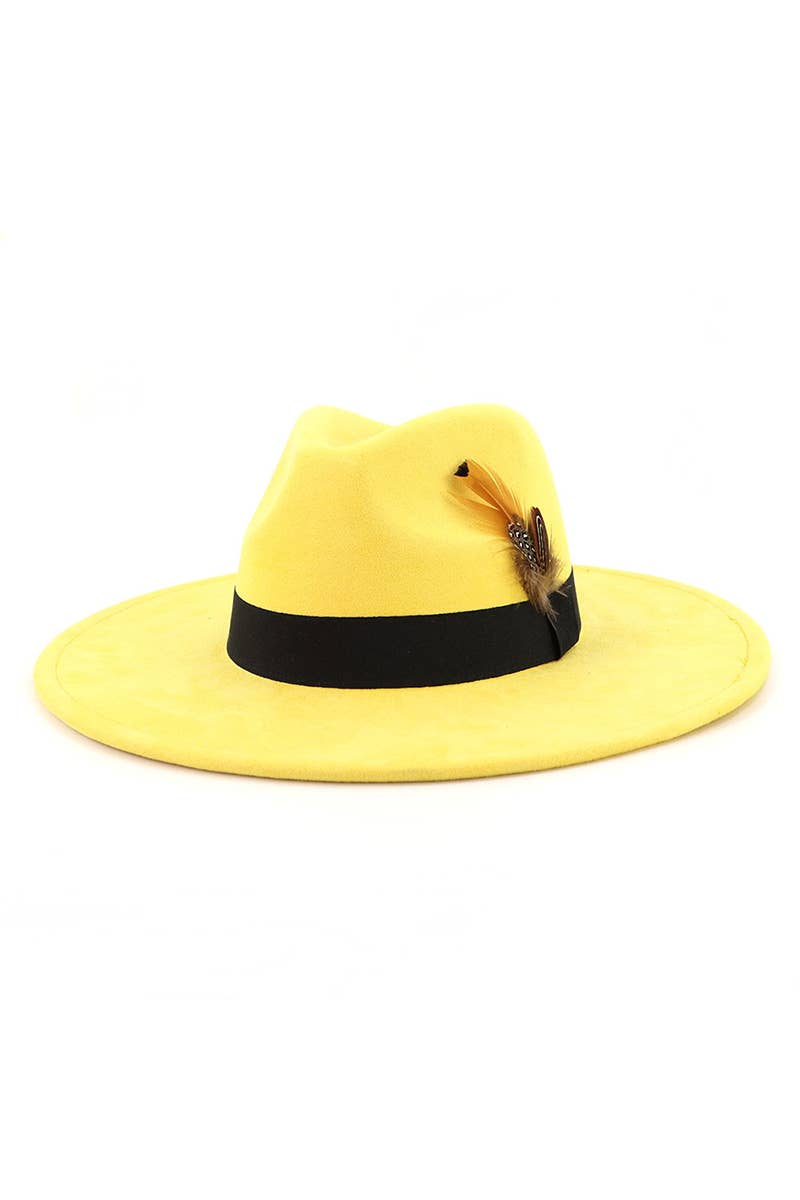 WOMEN WARM FEATHER DECORATIVE BELT PANAMA HAT_CWAH0676