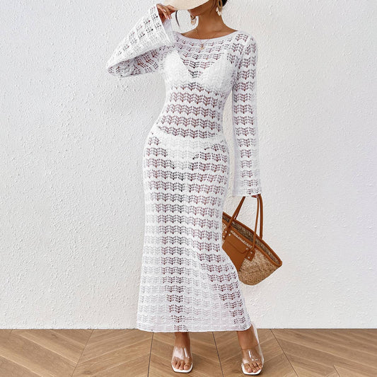 Elegant French sexy long hollow knit dress