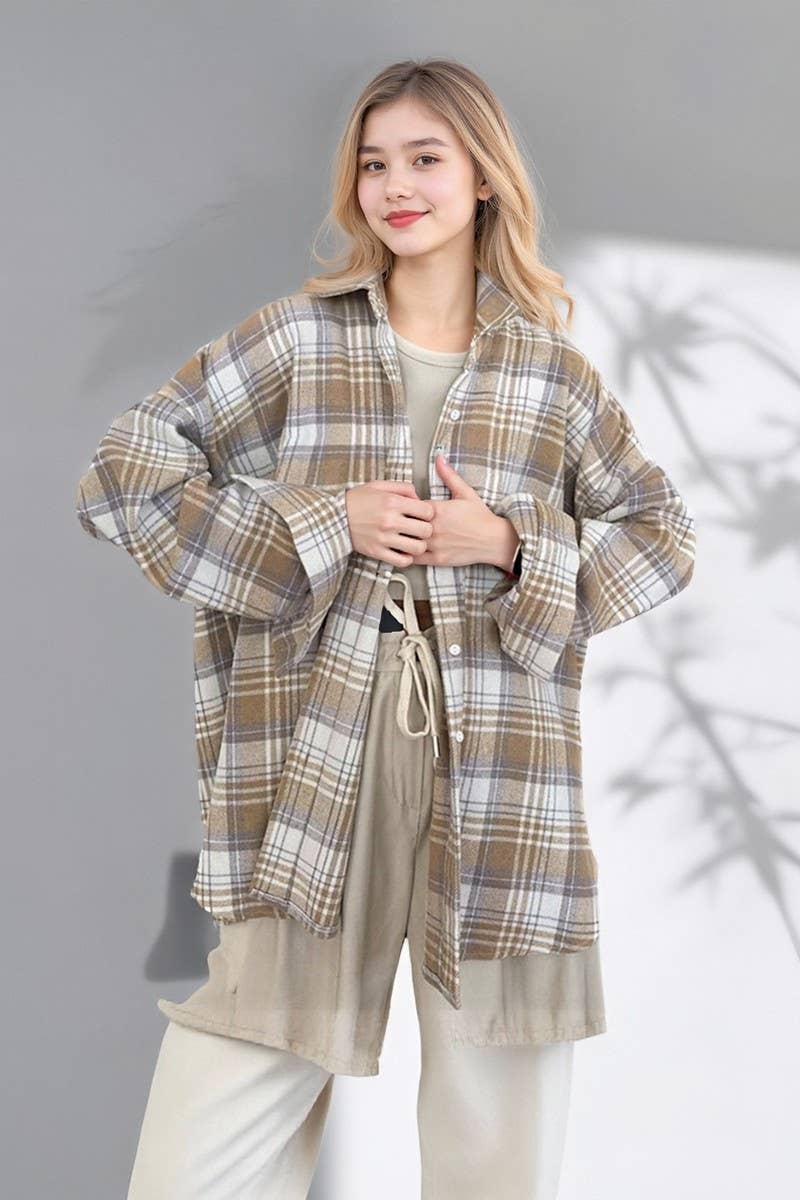 CWTSTL903_CASUAL LOOSE PLAID LONG-SLEEVED SHIRT