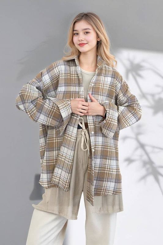 CWTSTL903_CASUAL LOOSE PLAID LONG-SLEEVED SHIRT
