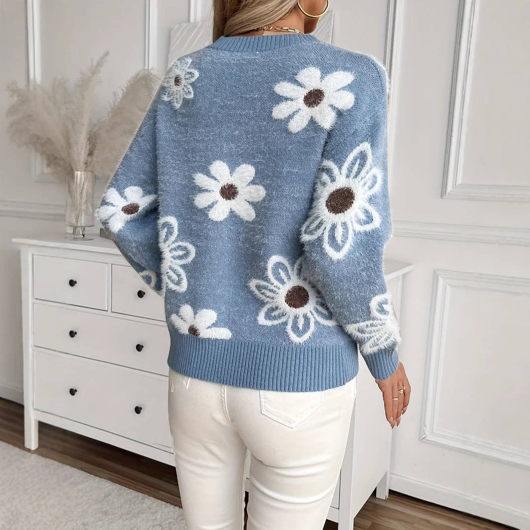 Fashionable and elegant floral knitted sweater