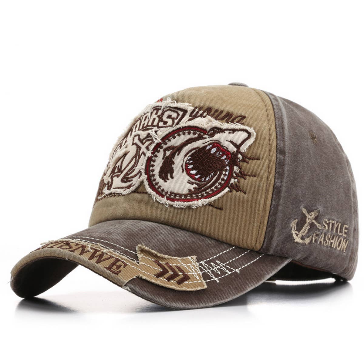 CWAH3228_NEW EMBROIDERED SHARK COWBOY BASEBALL CAP