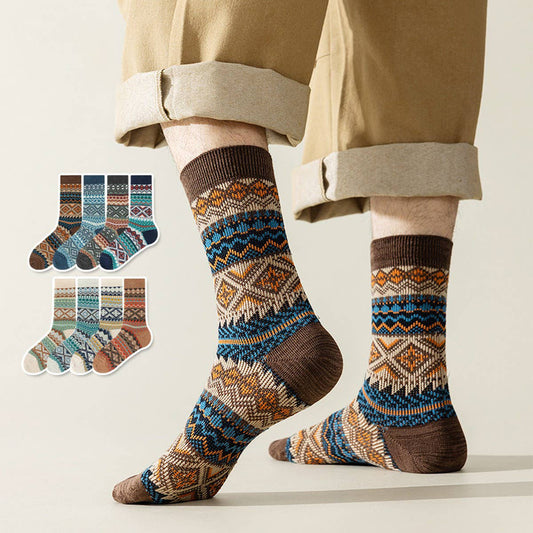 CWMS02727_VINTAGE TRIBAL DIAMOND STRIPE LONG SOCKS