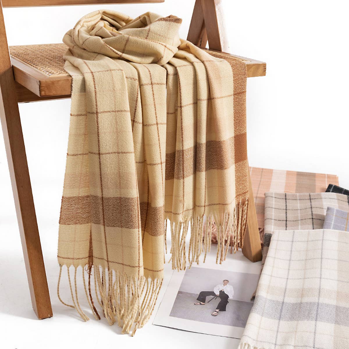 Plaid Scarf - Soft Faux Cashmere Winter Neck Wrap_CWASC0444