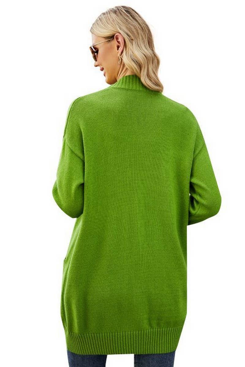 CWOCAL0781_V-NECK MID-LENGTH KNITTED CARDIGAN TOP