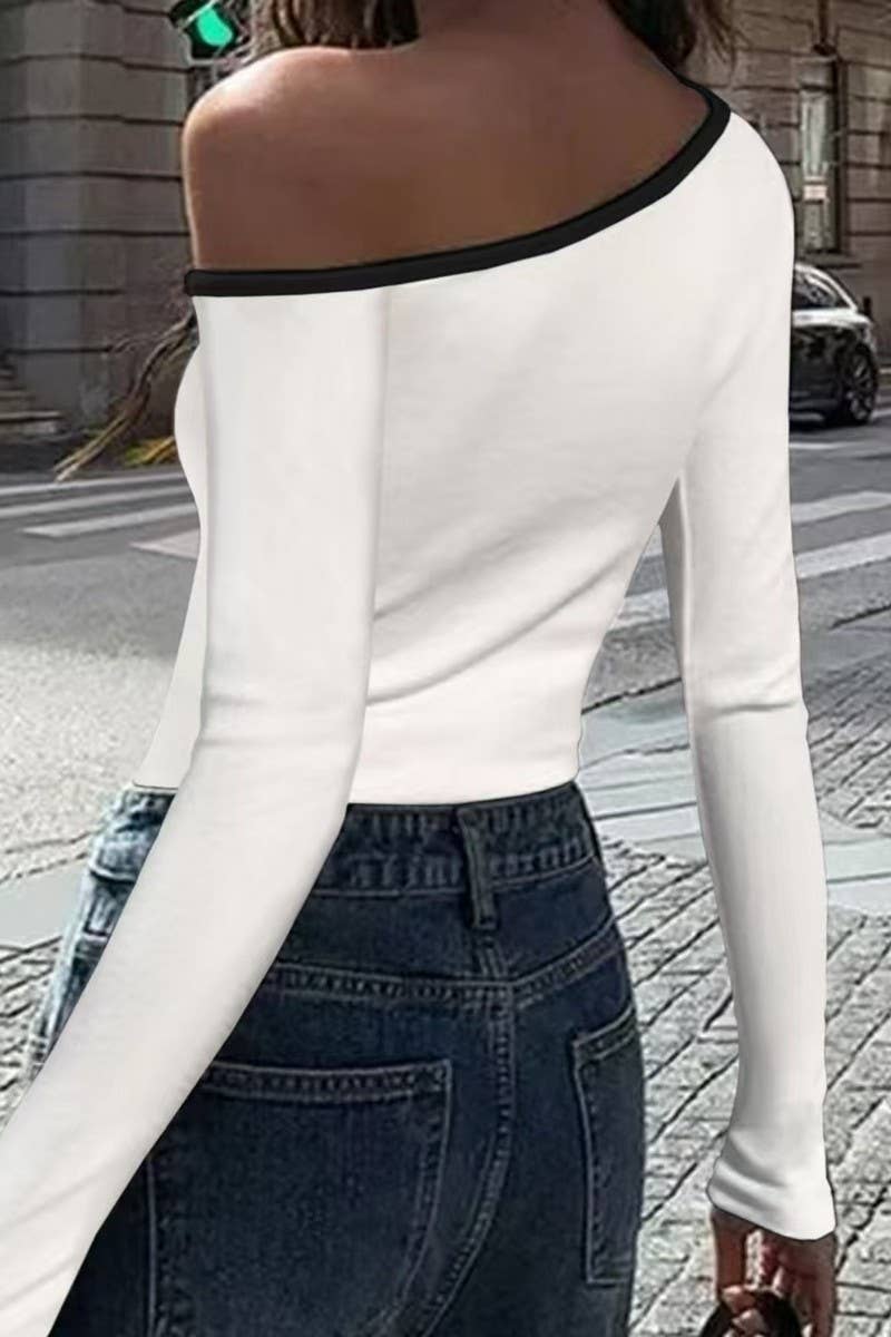 CWTBLL3438_OFF-SHOULDER LONG-SLEEVED T-SHIRT TOP