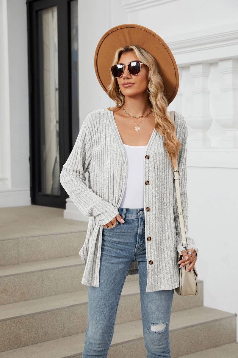 CWOCAL2269_AUTUMN AND WINTER BUTTON KNIT CARDIGAN