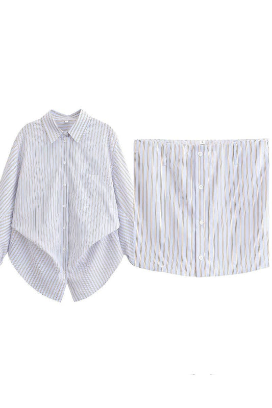 CWSBSL0166_LOOSE CASUAL POPLIN SHIRT + SKIRT PANTS SET