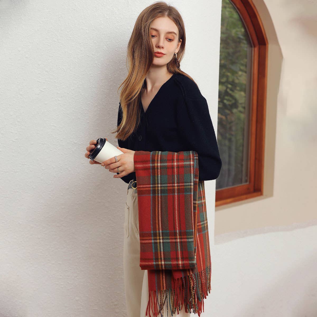 Plaid Winter Scarf for Women with Tassels, Warm_CWASC0186